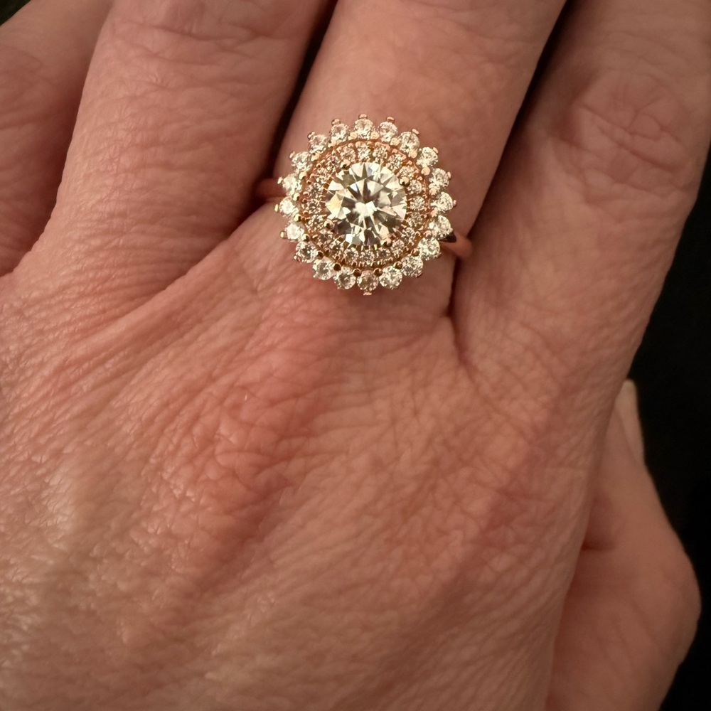 Rose Gold over Sterling Silver Halo Moissanite Ring -size 9 *NWT